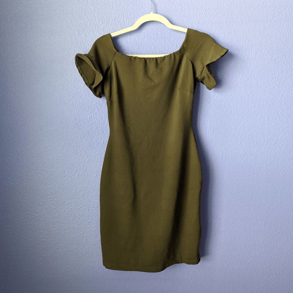 Gianni Bini Mini Dress Cocktail Olive Green Off-The-Shoulder Bodycon Small Lined